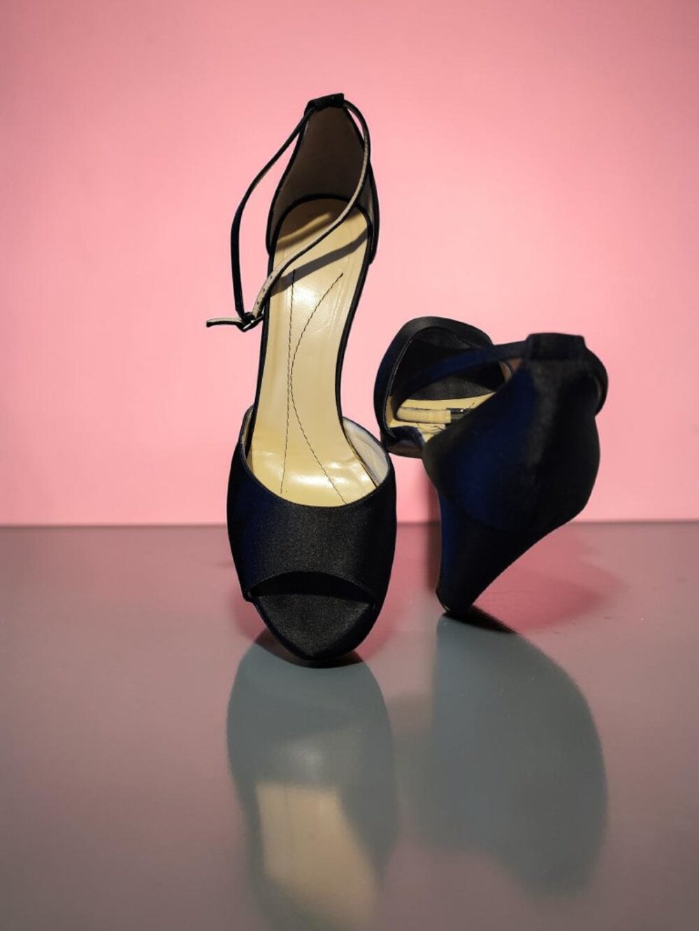Kate Spade New York “Licorice” Satin Peep‑Toe Heels – Made in Italy – Size 8